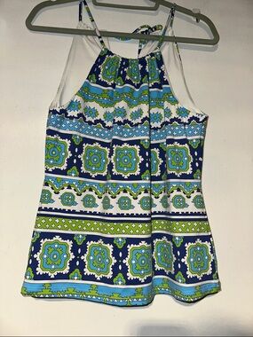 J. McLaughlin Blue/Green Patterned Halter Tank Top